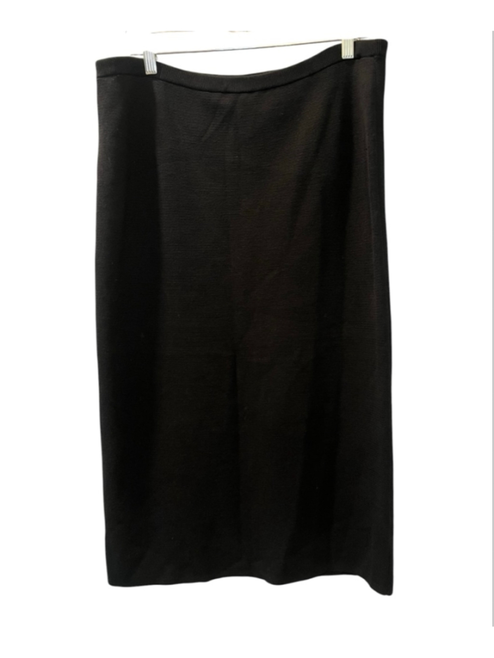 Eileen Fisher Black Textured Silk Jacquard Midi Skirt Size Med Pull On Stretch